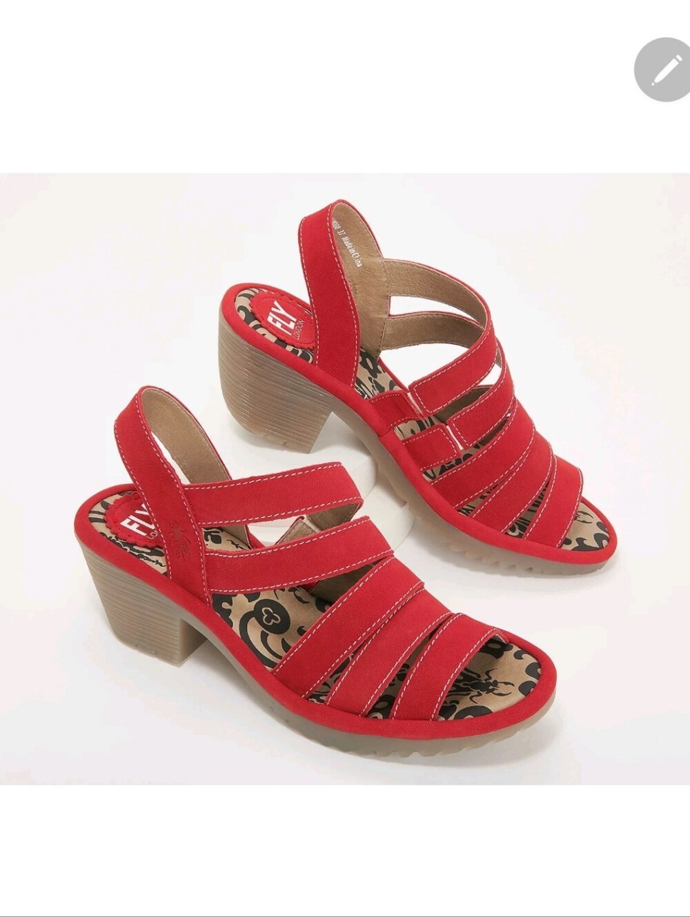 Fly London Red Multi-Strap Block Heel Sandals
